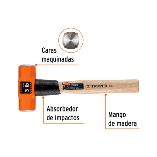Mazo Truper 16507 Octogonal 3lb 1,5kg mango Madera