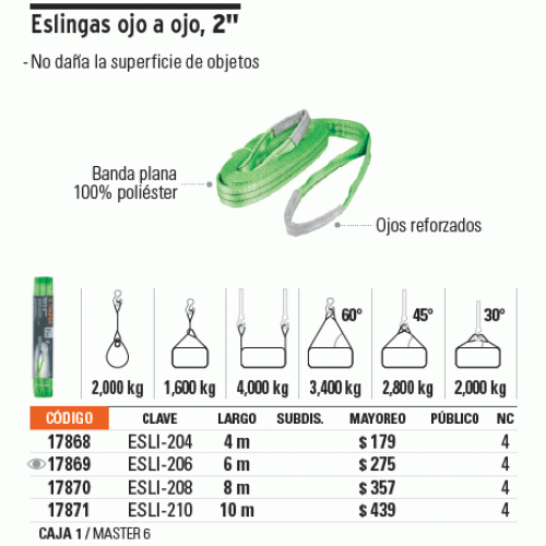 Eslinga Truper 17869 Ojo-Ojo 2" (2000kg) 6m Verde