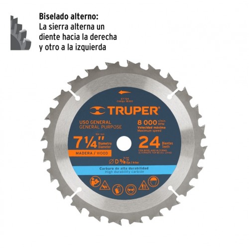 Hoja Sierra Circular Truper 18300 Madera 184mm 24di