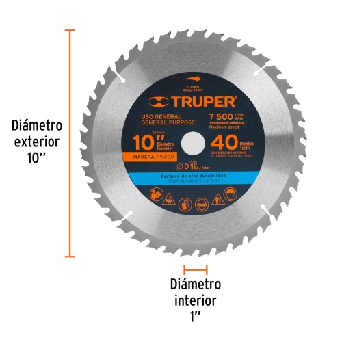 Hoja Sierra Circular para Madera Truper 18307 250mm 40di