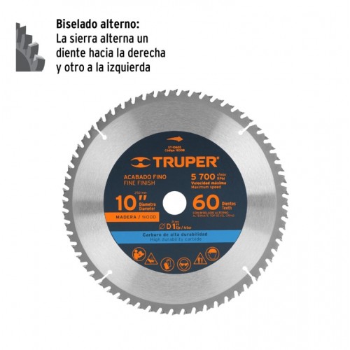 Hoja Sierra Circular Truper 18308 Madera 250mm 60di