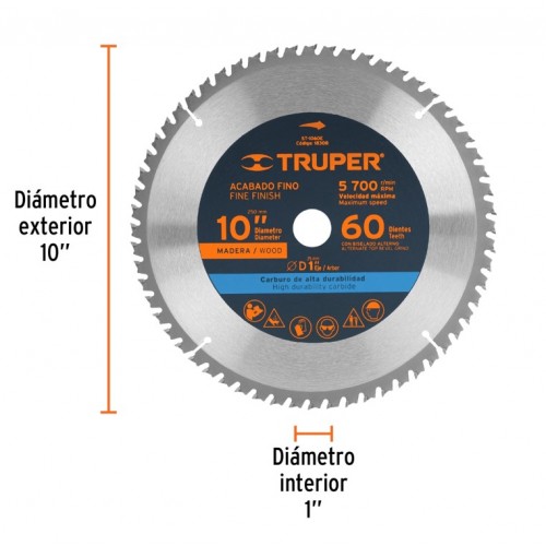 Hoja Sierra Circular Truper 18308 Madera 250mm 60di