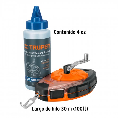 Tiralíneas Truper 18575 Plast. 30m con Tiza 113g Azul