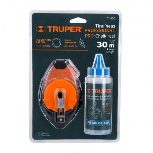 Tiralíneas Truper 18575 Plast. 30m con Tiza 113g Azul