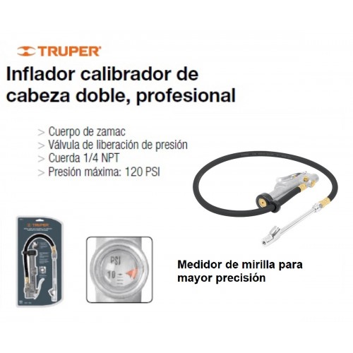 Pico Inflador Calibrador Truper 19028 cabeza doble 120psi