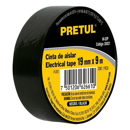 Cinta Aisladora Pretul 20521 19mm x 9m Negro