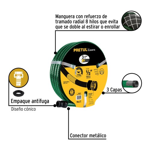 Manguera Pretul 25017 Reforzada 1/2"x15m