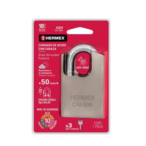 Candado Hermex 43334 Maxima Seguridad Llave Abloy 50mm