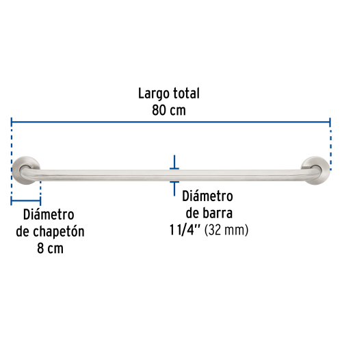 Barra de Apoyo Recta Foset 46886 32mm 80cm Inoxidable