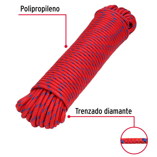 Cuerda Trenzada Fiero 47814 200kgf 6mm x30m Rojo