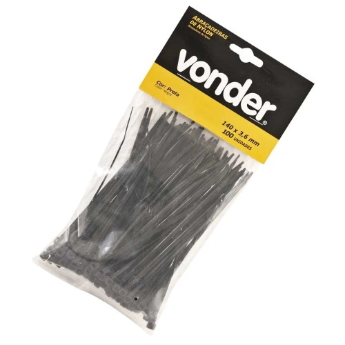 Precinto Vonder 3,6mm 14cm Negro x100u