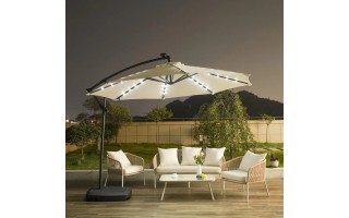 Sombrilla de Jardín Colgante Redonda 3m Beige con Luces Sombrilla de Jardín Colgante Redonda 3m Beige con Luces