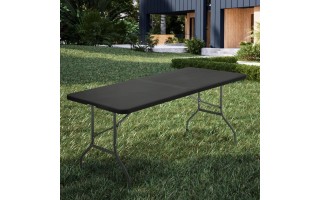 Mesa Plegable de Plástico y Metal Rectangular 180x74cm Negro Mesa Plegable de Plástico y Metal Rectangular 180x74cm Negro