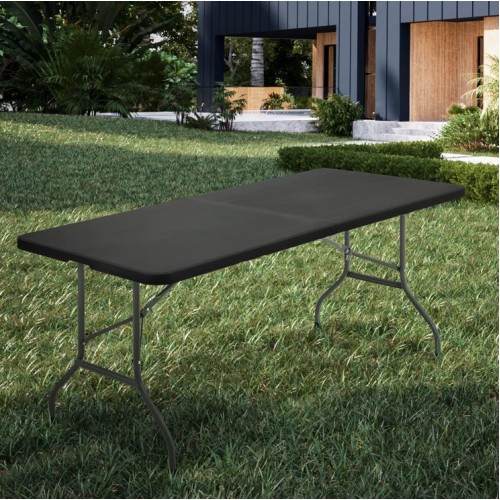Mesa Plegable de Plástico y Metal Rectangular 180x74cm Negro