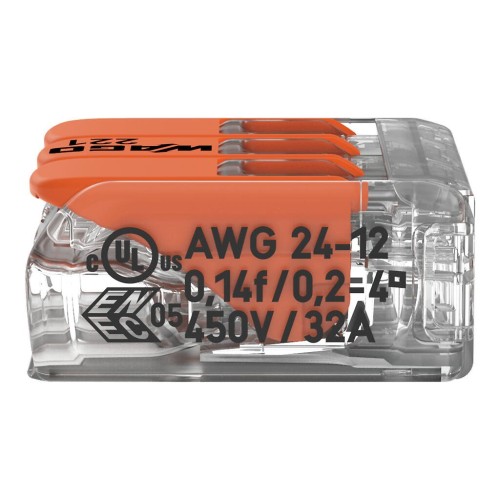 Conector de Empalme Rápido Wago 221 0,5m-4mm 3 Conex. 50u