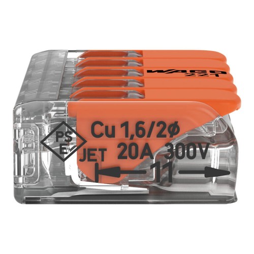 Conector de Empalme Rápido Wago 221 0,5m-4mm 5 Conex. 25u