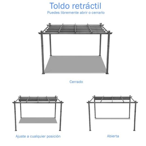 Pérgola iGPro Aluminio 3x3m con Toldo Corredizo