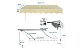 Toldo Parasol iGPro IGTBRT2 Retráctil 2x1,5m Beige Toldo Parasol iGPro IGTBRT2 Retráctil 2x1,5m Beige