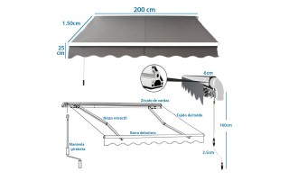 Toldo Parasol iGPro IGTBRT2 Retráctil 2x1,5m Gris Toldo Parasol iGPro IGTBRT2 Retráctil 2x1,5m Gris